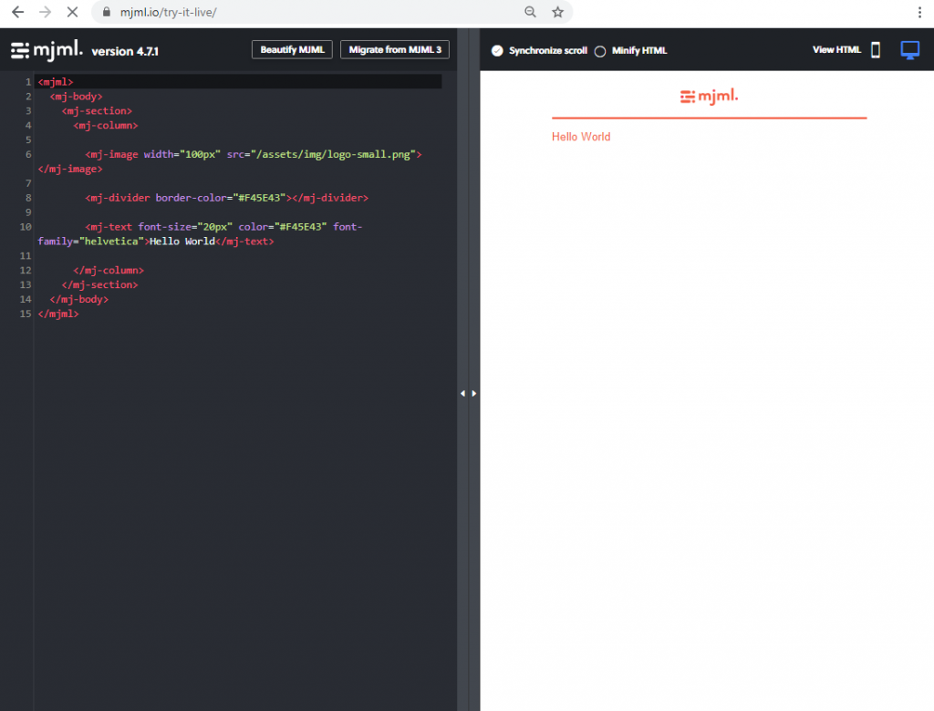 mjml online editor